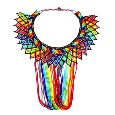 Glass beaded statement necklace, 'Tlatoani Majesty' - Handmade Glass Beaded Statement Necklace from Mexico