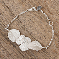 Sterling silver pendant bracelet, 'Frog on a Leaf' - Sterling Silver Frog and Leaf Pendant Bracelet from Mexico