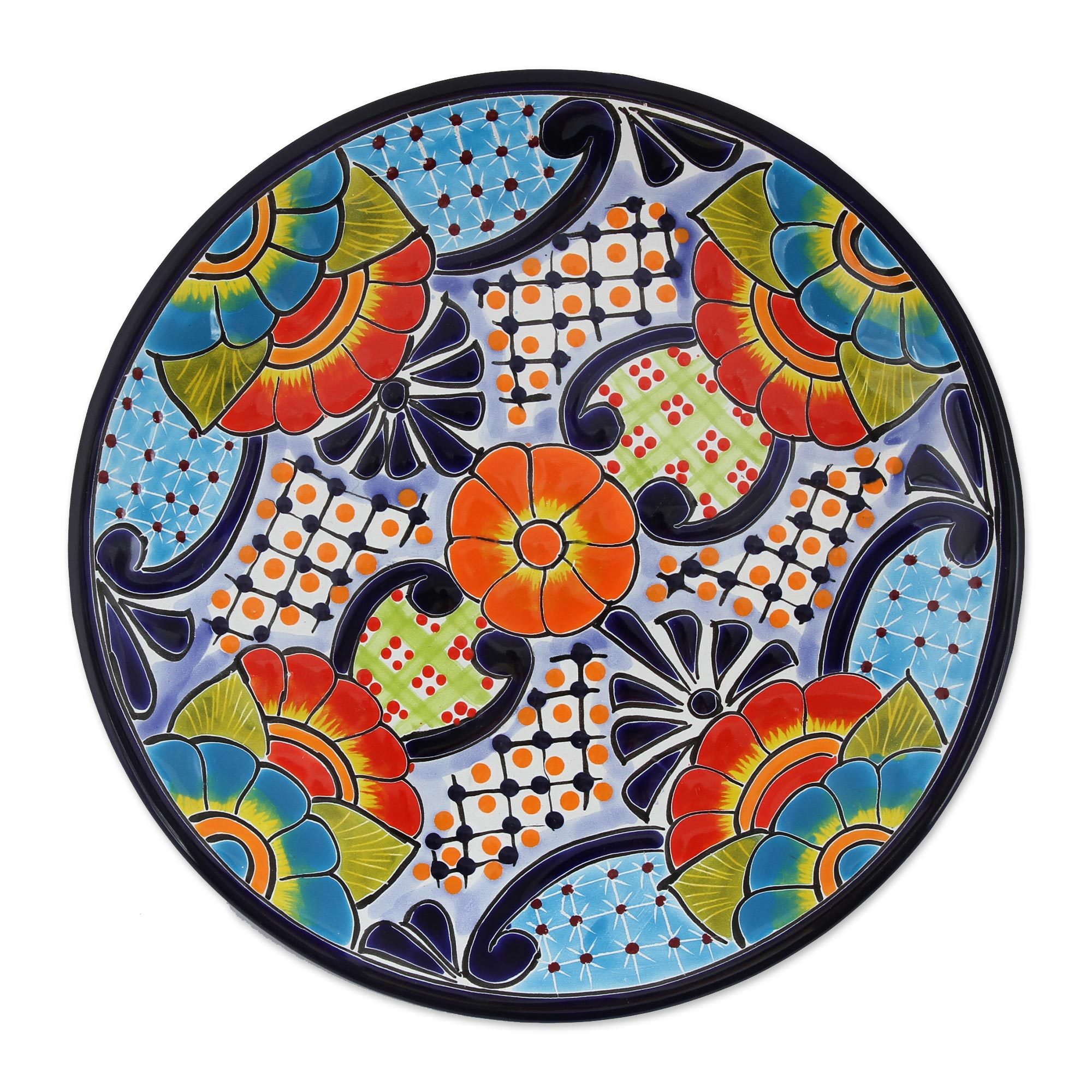 Talavera Ceramic Dinner Plates from Mexico (Pair) Raining Flowers