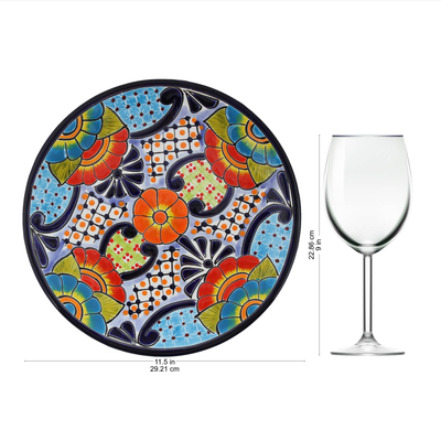 Ceramic dinner plates, 'Raining Flowers' (pair) - Talavera Ceramic Dinner Plates from Mexico (Pair)