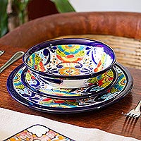 Platos de ensalada de cerámica, 'Raining Flowers' (par) - Platos de ensalada de cerámica de Talavera de México (Par)