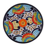 Ceramic salad plates, 'Raining Flowers' (pair) - Talavera Ceramic Salad Plates from Mexico (Pair)