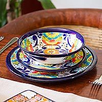 Ceramic bowls, 'Raining Flowers' (pair)