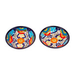 Ceramic bowls, 'Raining Flowers' (pair) - Hand-Painted Talavera Ceramic Bowls from Mexico (Pair)