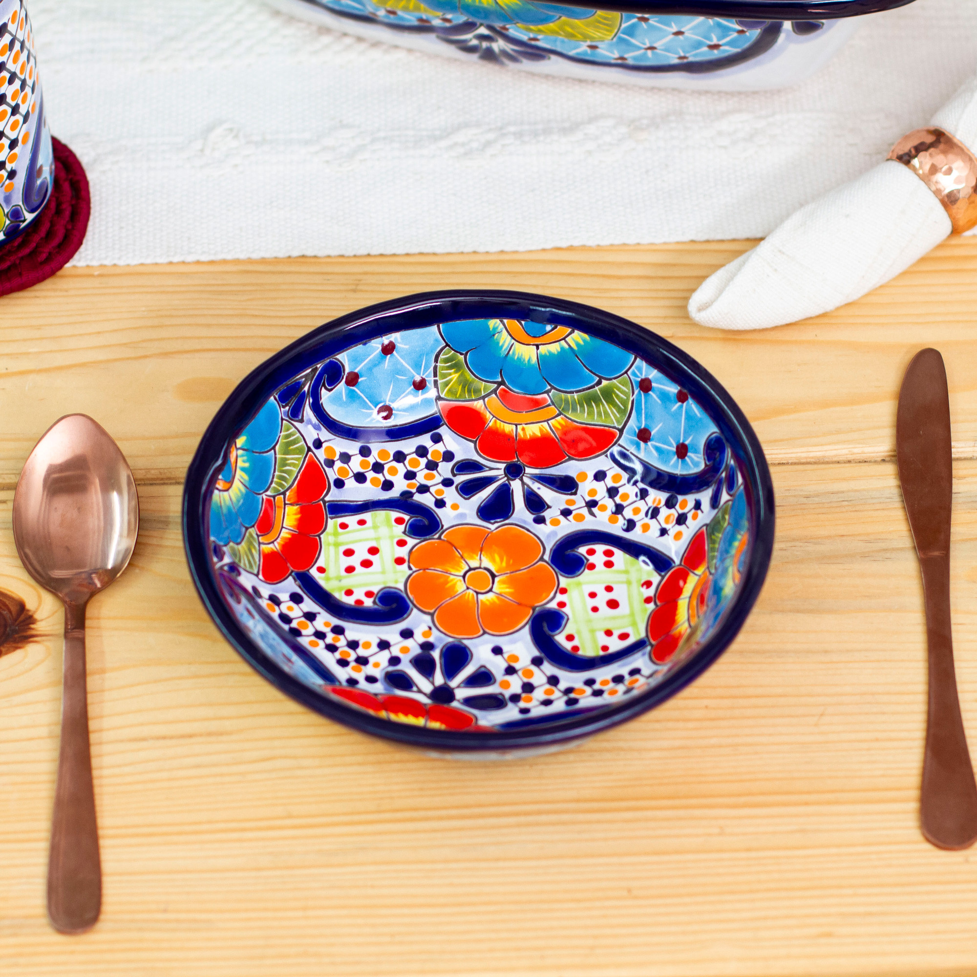 Hand-Painted Talavera Ceramic Bowls from Mexico (Pair) - Raining