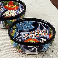 Keramik-Gewürzschalen, 'Raining Flowers' (Paar) - Talavera Keramik-Gewürzschalen aus Mexiko (Paar)