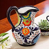 Ceramic pitcher, 'Raining Flowers'