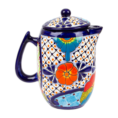 Kaffeekanne aus Keramik - Handbemalte Keramik-Kaffeekanne im Talavera-Stil aus Mexiko