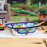 Ceramic serving bowl, 'Raining Flowers' - Hand-Painted Talavera Ceramic Serving Bowl from Mexico