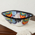 Ceramic serving bowl, 'Raining Flowers' - Hand-Painted Talavera Ceramic Serving Bowl from Mexico thumbail