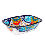 Ceramic serving bowl, 'Raining Flowers' - Hand-Painted Talavera Ceramic Serving Bowl from Mexico