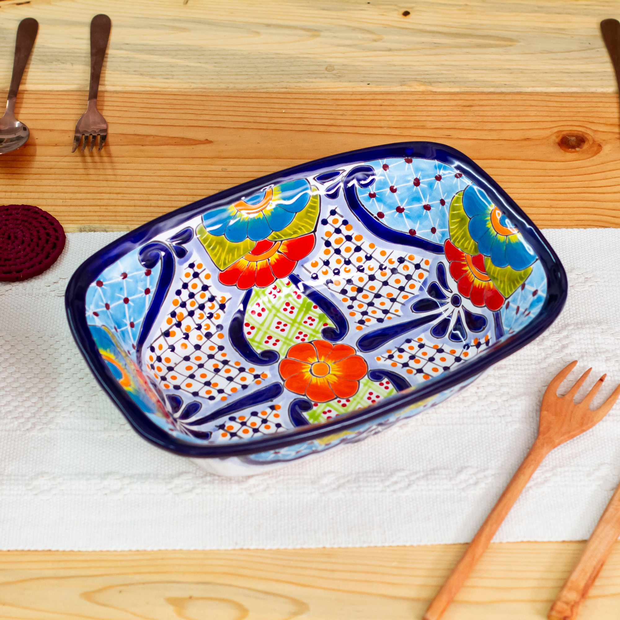 UNICEF Market HandPainted Talavera Ceramic Serving Bowl from Mexico