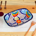 Ceramic serving bowl, 'Raining Flowers' - Hand-Painted Talavera Ceramic Serving Bowl from Mexico