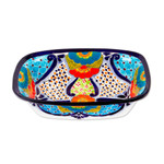 Ceramic serving bowl, 'Raining Flowers' - Hand-Painted Talavera Ceramic Serving Bowl from Mexico