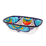 Ceramic serving bowl, 'Raining Flowers' - Hand-Painted Talavera Ceramic Serving Bowl from Mexico