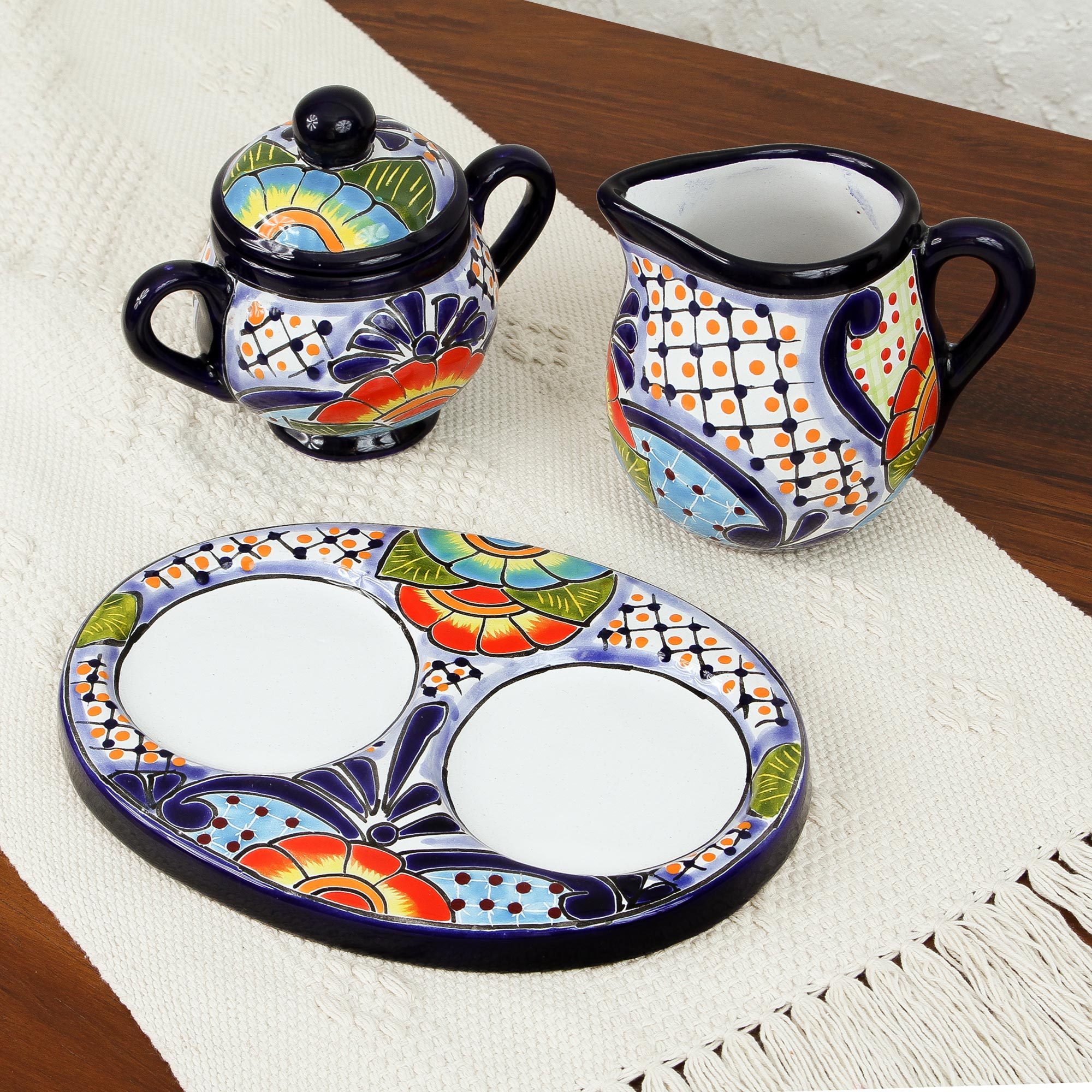 UNICEF Market Talavera Ceramic Creamer and Sugar Bowl Set (3 Pieces
