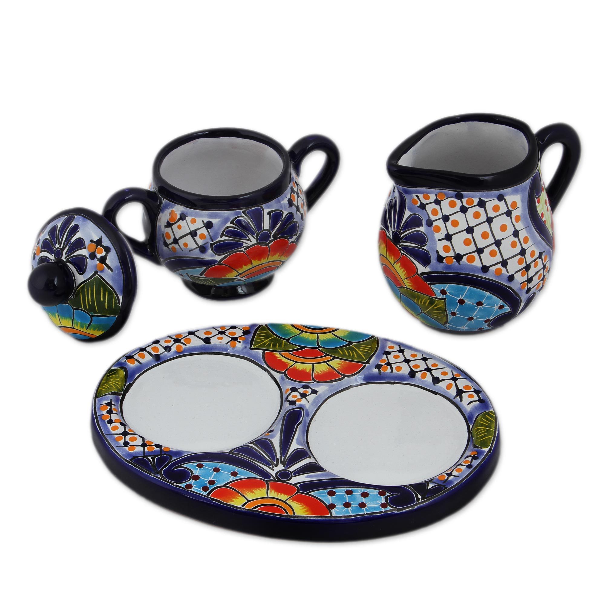 UNICEF Market Talavera Ceramic Creamer and Sugar Bowl Set (3 Pieces