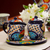 Ceramic creamer and sugar bowl set, 'Raining Flowers (5 piece) - Ceramic Creamer and Sugar Bowl Set from Mexico (5 Piece)