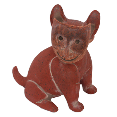 Escultura de cerámica - Escultura de perro de cerámica rústica hecha a mano de México