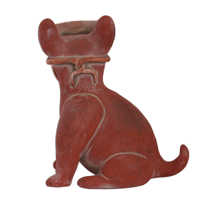Escultura de cerámica - Escultura de perro de cerámica rústica hecha a mano de México