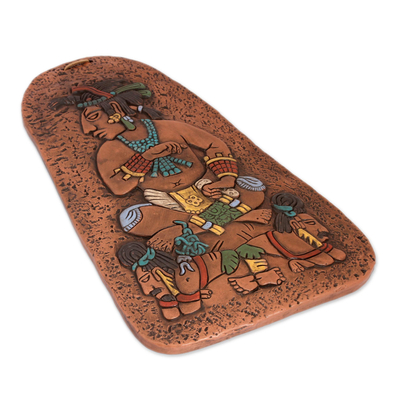 Ceramic plaque, 'Mayan Governor' - Handcrafted Mayan-Themed Ceramic Plaque from Mexico