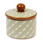 Ceramic decorative jar, 'Cloud Crossing in Green' - Green Striped Ceramic Cylindrical Decorative Jar