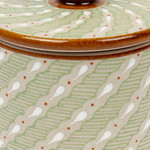 Ceramic decorative jar, 'Cloud Crossing in Green' - Green Striped Ceramic Cylindrical Decorative Jar