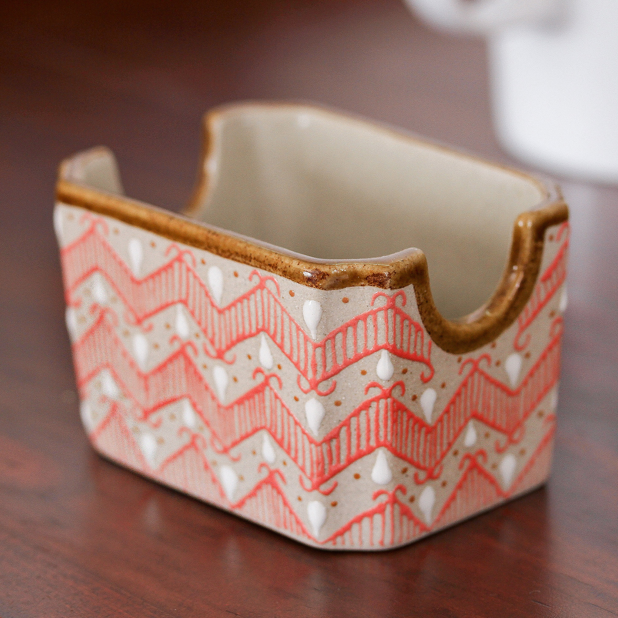 Handcrafted Pink Chevron Motif Ceramic Sugar Packet Holder Sweet