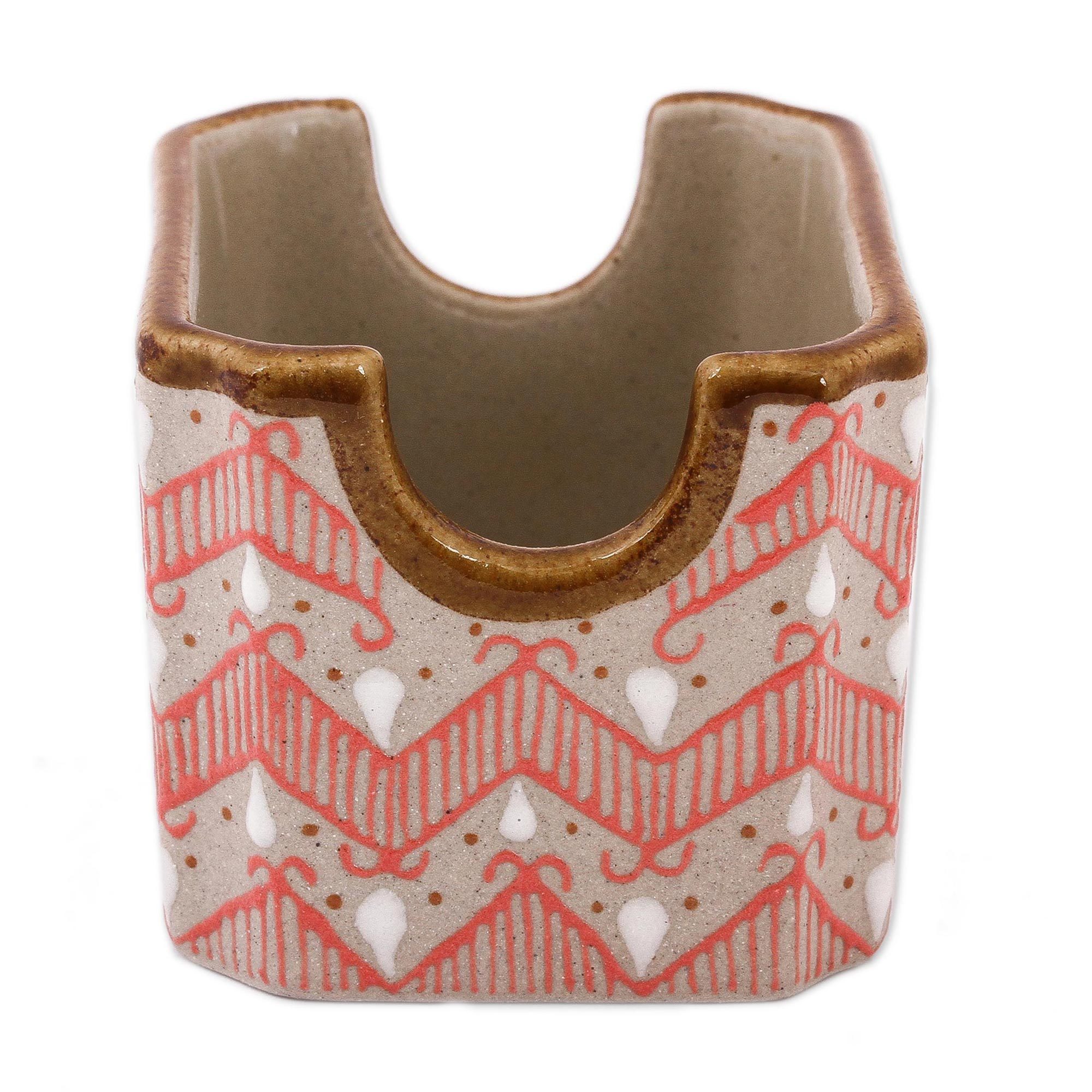 Handcrafted Pink Chevron Motif Ceramic Sugar Packet Holder Sweet