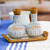 Ceramic oil and vinegar set, 'Web of Dew' (3-piece set) - Blue and Grey Ceramic Oil and Vinegar 3-Piece Set with Tray thumbail