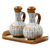 Ceramic oil and vinegar set, 'Web of Dew' (3-piece set) - Blue and Grey Ceramic Oil and Vinegar 3-Piece Set with Tray (image 2d) thumbail