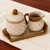 Ceramic sugar bowl and creamer, 'Terracotta Feathers' (3-piece set) - Beige Ceramic Sugar Bowl and Creamer 3-Piece Set with Tray thumbail
