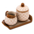 Ceramic sugar bowl and creamer, 'Terracotta Feathers' (3-piece set) - Beige Ceramic Sugar Bowl and Creamer 3-Piece Set with Tray (image 2a) thumbail
