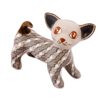 Keramikfigur - Handgefertigte graue und beige Keramik-Chihuahua-Hundefigur