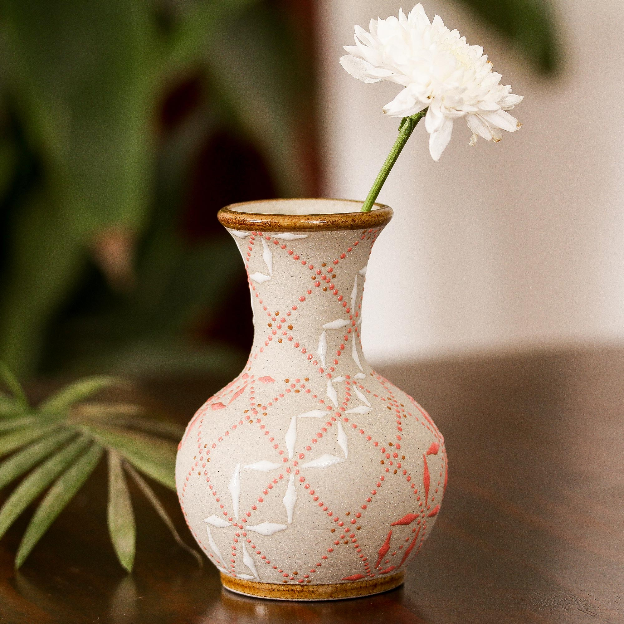 NOVICA Windmill Trellis Bloom Ceramic Vase 