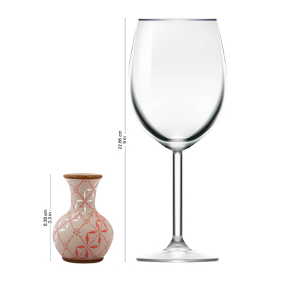 Ceramic vase, 'Windmill Trellis Bloom' - Paprika Red and White Trellis Motif Ceramic Fluted Vase