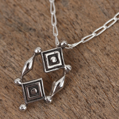 Sterling silver pendant necklace, 'God's Eyes' - Sterling Silver Ojo de Dios Pendant Necklace from Mexico