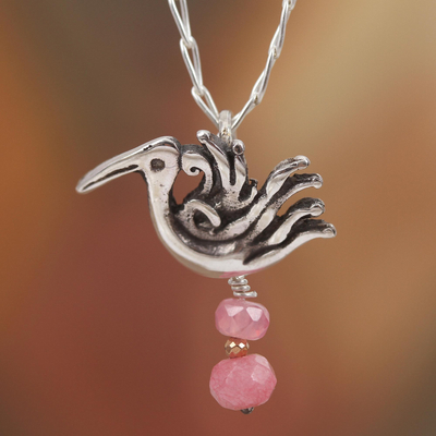 Achat-Anhänger-Halskette - Rosa Achat-Vogel-Anhänger-Halskette aus Mexiko