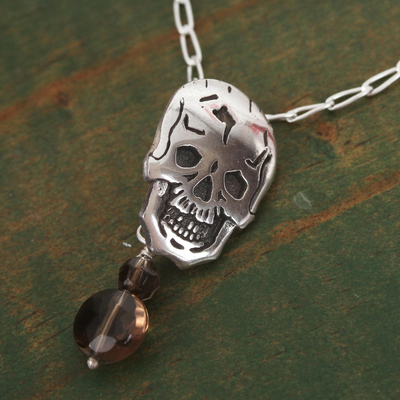 Halskette mit Rauchquarz-Anhänger - Rauchquarz-Totenkopf-Anhänger-Halskette aus Mexiko