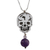 Agate and amethyst pendant necklace, 'Transition' - Agate and Amethyst Skull Pendant Necklace from Mexico