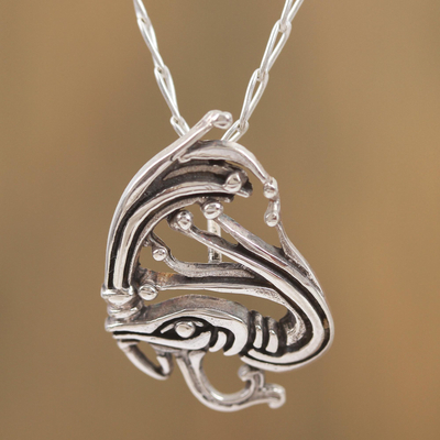 Sterling silver pendant necklace, 'Kukulkan' - Sterling Silver Kukulkan Pendant Necklace from Mexico