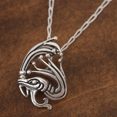 Sterling silver pendant necklace, 'Kukulkan' - Sterling Silver Kukulkan Pendant Necklace from Mexico