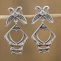 Sterling silver dangle earrings, 'Crossroads of the Heart' - Heart-Shaped Sterling Silver Dangle Earrings from Mexico