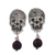 Agate and amethyst dangle earrings, 'Transition' - Agate and Amethyst Skull Dangle Earrings from Mexico