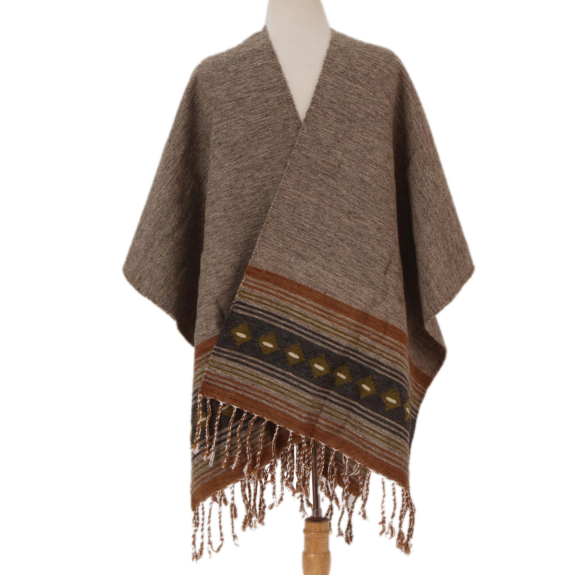 Handwoven Wool Blend Men's Ruana in Sand from Mexico - Sandy Landscape ...