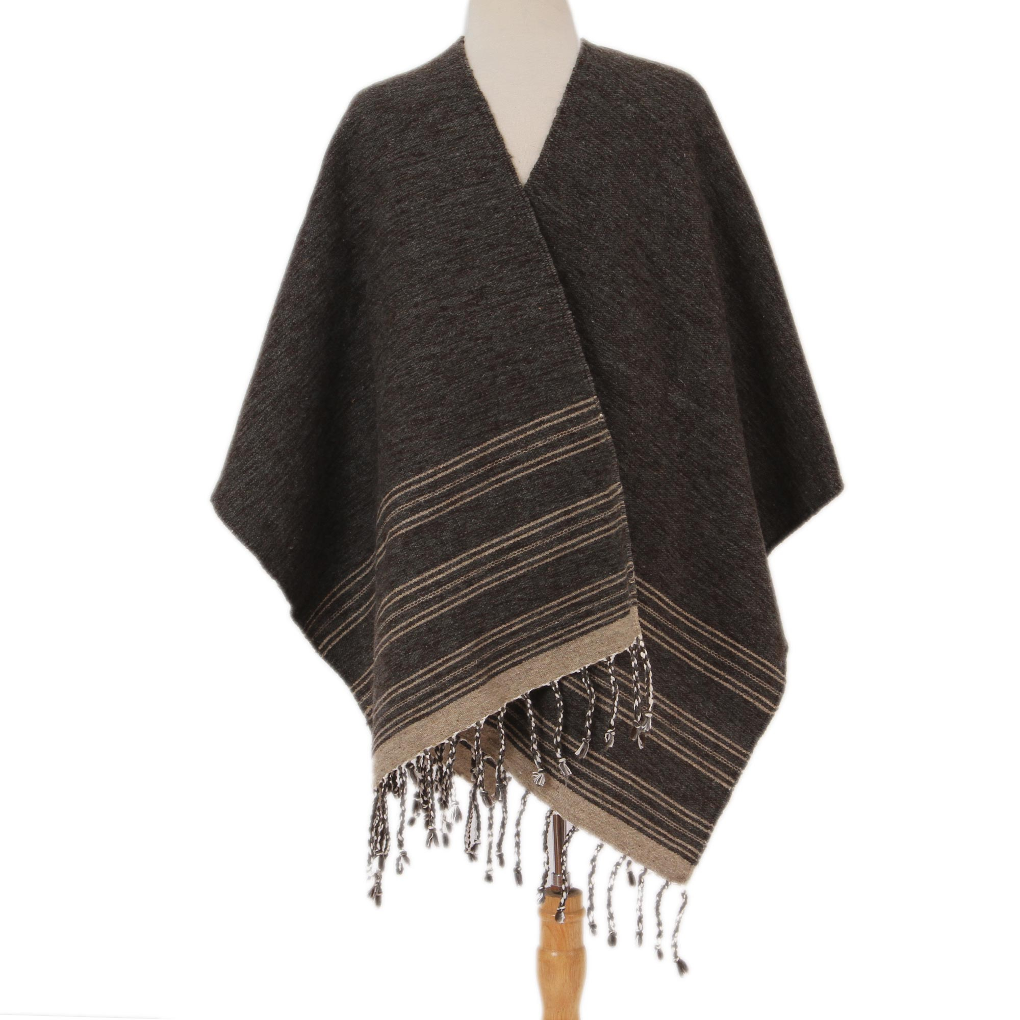 Men's Wool Blend Ruana in Grey and Beige from Mexico - Flint and Sand ...