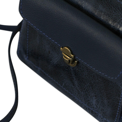 Leather sling, 'Pretty Companion in Navy' - Handmade Leather Sling in Navy from Mexico
