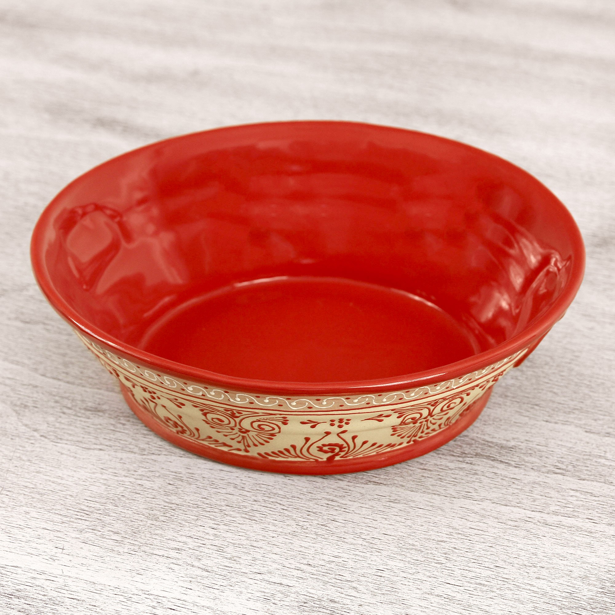 Handmade Ceramic Serving Bowl from Mexico (12 in.) Red Basin NOVICA