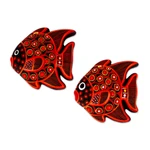 Ceramic ornaments, 'Red Fish' (pair) - Hand-Painted Ceramic Fish Ornaments in Red (Pair)