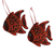 Keramikornamente, (Paar) - Handbemalte Fischornamente aus Keramik in Rot (Paar)